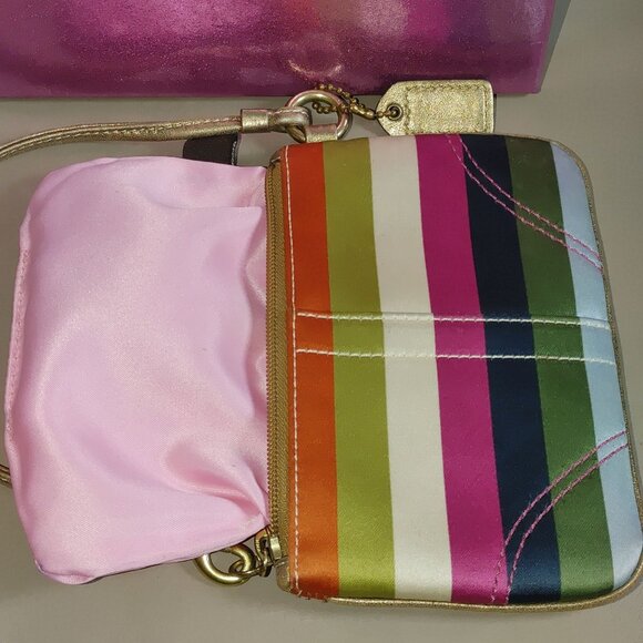 Coach Legacy Stripe Wristlet Leatherware Clutch Multicolor Colorful Small Bag - Picture 5 of 16
